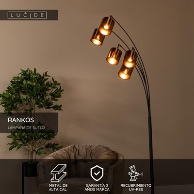 Lucide RANKOS - Lámpara de suelo - 5xE14 - Negro